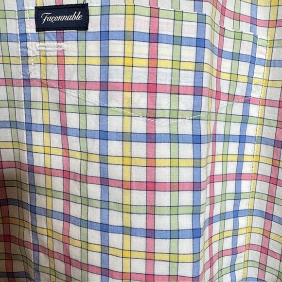 Faconnable Mens Short Sleeve Colorful Checked Shirt Sz Medium - Picture 4 of 11